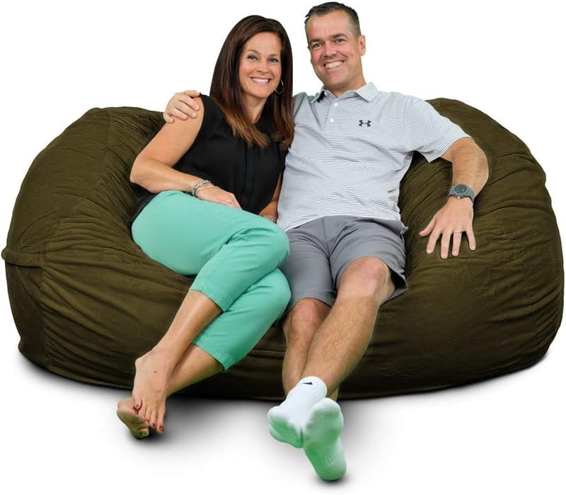 Oversized Olive Suede Bean Bag Chair for Adults
