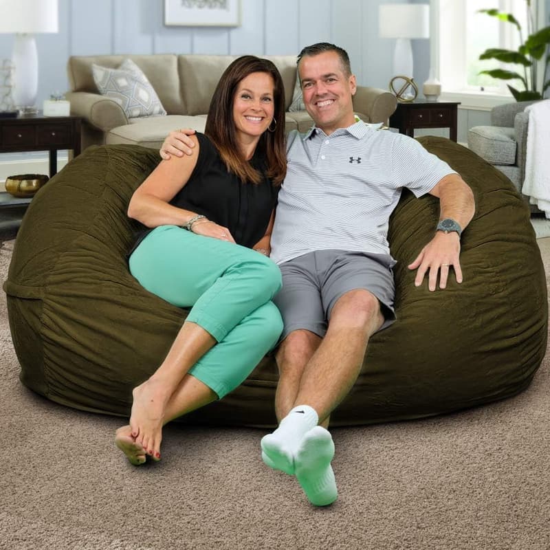 Oversized Olive Suede Bean Bag Chair for Adults