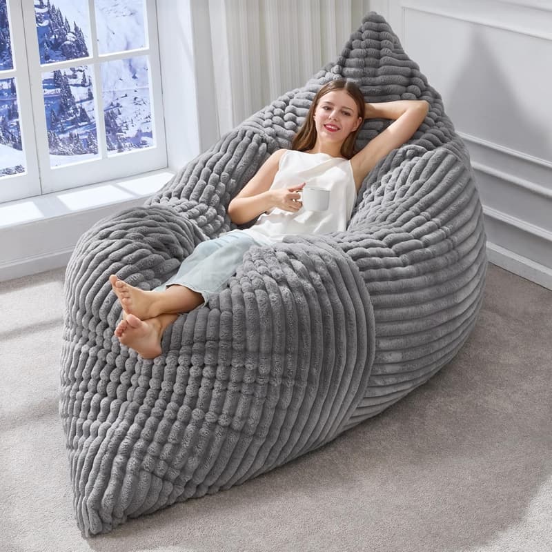 Giant 3-in-1 Convertible Bean Bag Chair for Adults - Grey