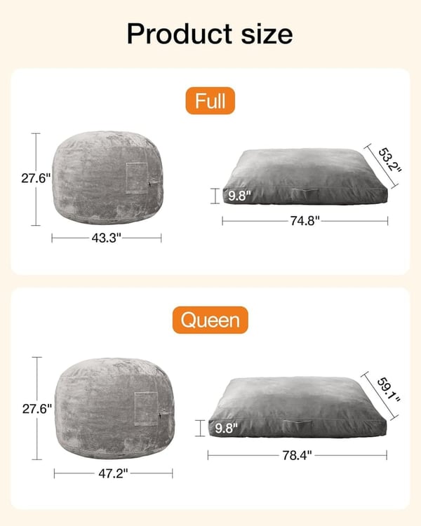 Giant Bean Bag Chair for Adults & Teens - Supportive Foam, Washable