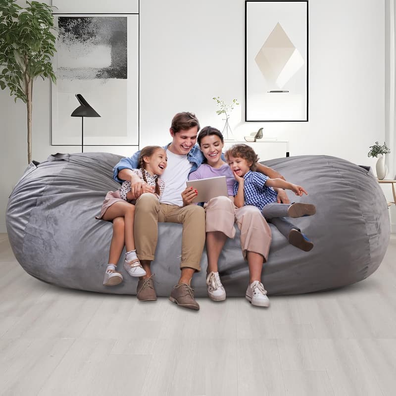 Giant 7ft Soft Velvet Bean Bag Chair with Removable Cover