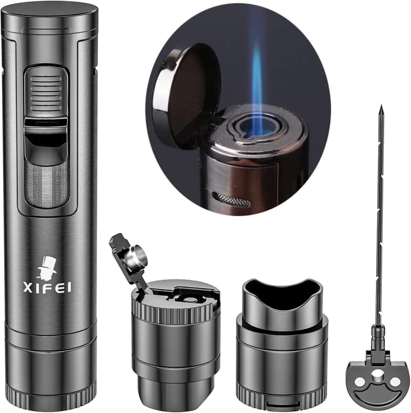 Gun Ash All-in-One Cigar Lighter with Puncher and Stand
