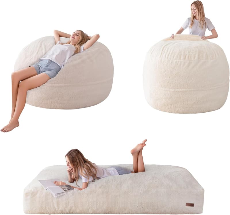 Convertible Giant Bean Bag Chair Bed for Adults, Machine Washable