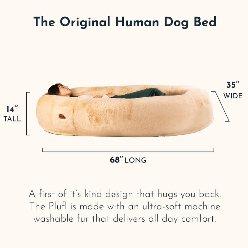 Plufl Human Dog Bed - Plush Memory Foam Bean Bag for All Ages