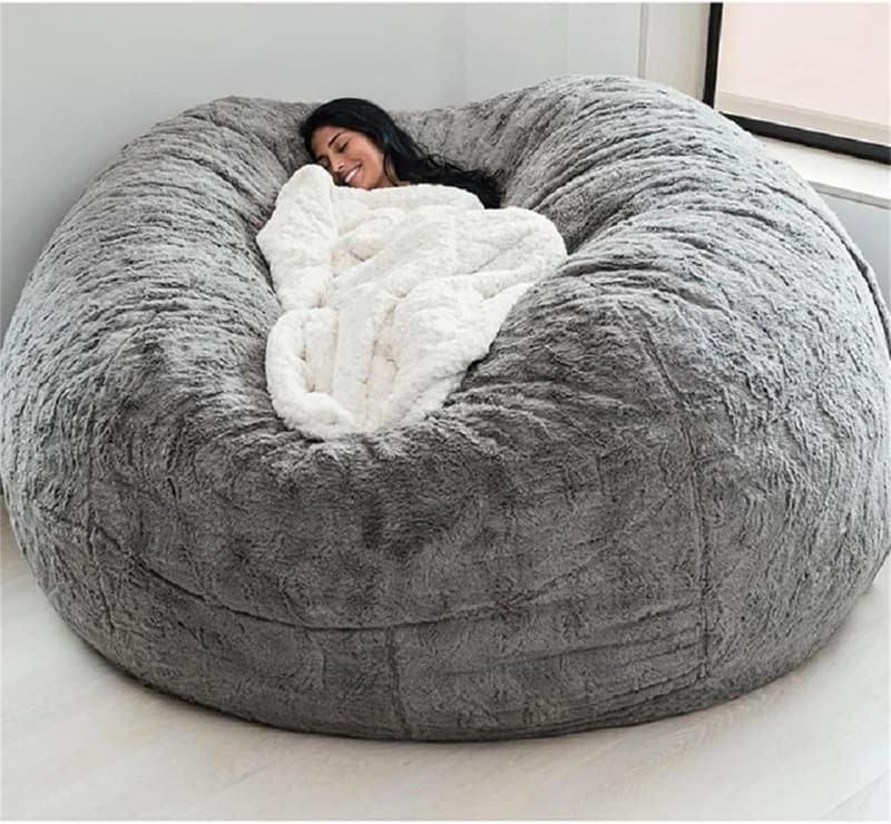 Light Grey 6FT Faux Fur Bean Bag Chair Cover for Kids & Adults