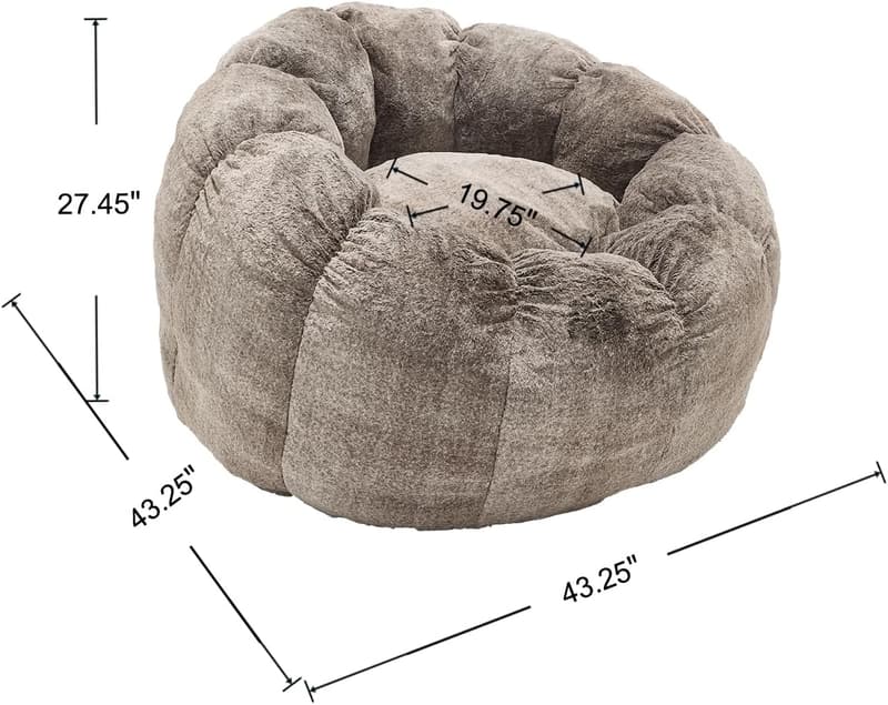 Faux Fur Bean Bag Chair with Armrest for Adults - Brown