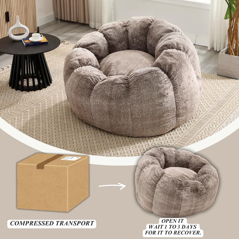 Faux Fur Bean Bag Chair with Armrest for Adults - Brown