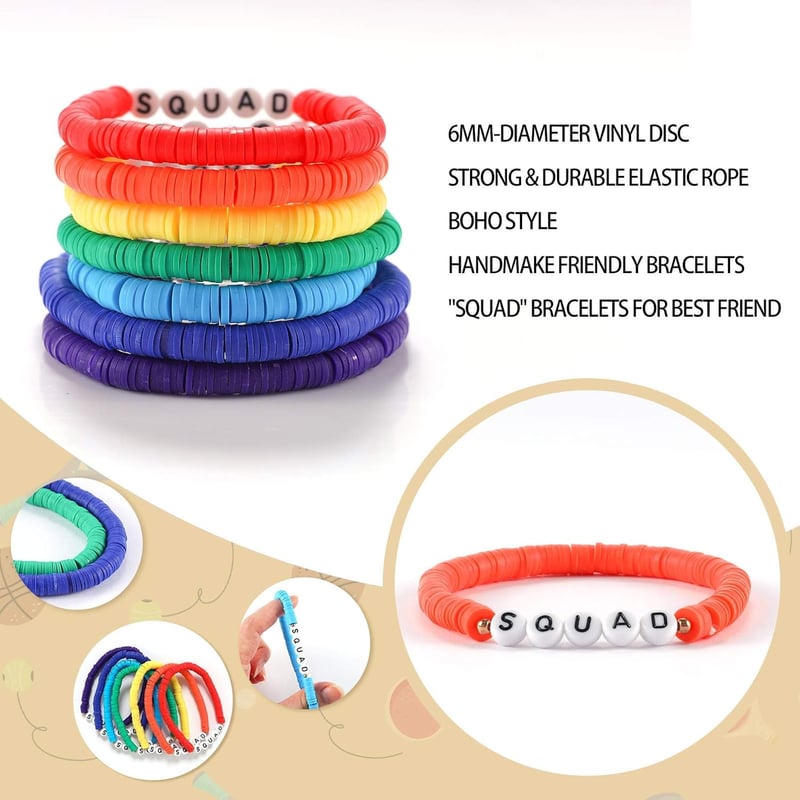 Colorful Rainbow Heishi Bracelets Set for Women - Stackable Stretch Beads