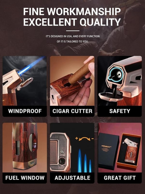 Adjustable Butane Torch Lighter with V Cutter for Men