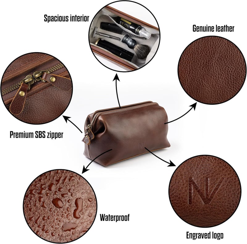 Men's Genuine Leather Toiletry Bag - Ultimate Travel Dopp Kit