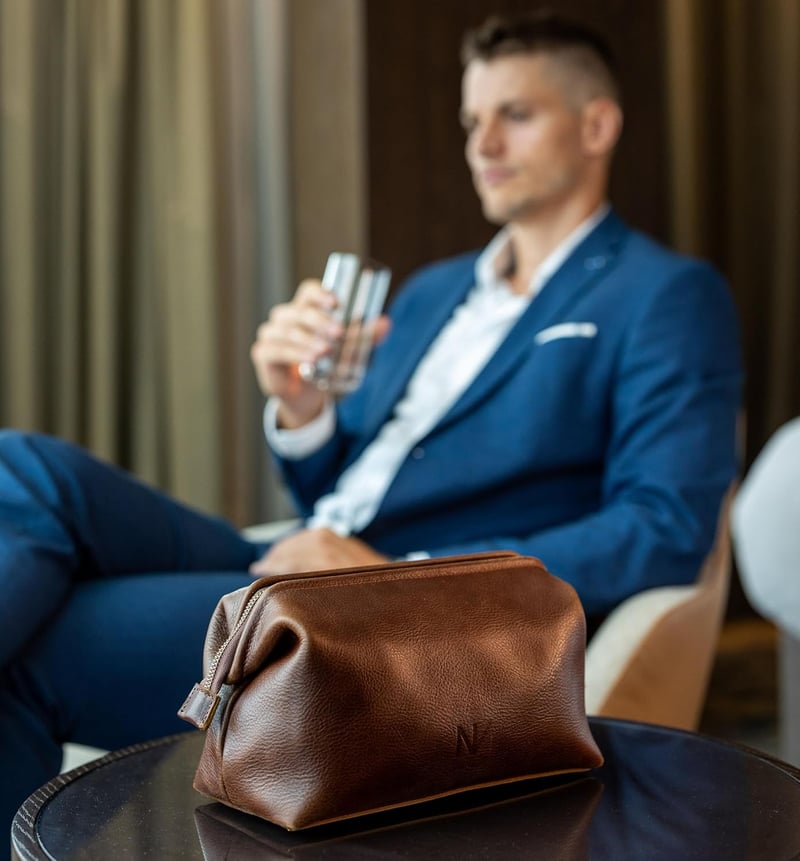 Men's Genuine Leather Toiletry Bag - Ultimate Travel Dopp Kit