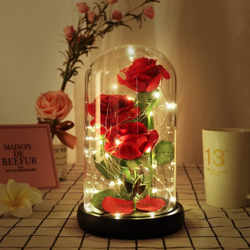 LED Rose in Glass Dome - Perfect Gift for Mom on Birthday or Valentine's Day