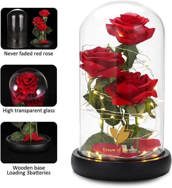 LED Rose in Glass Dome - Perfect Gift for Mom on Birthday or Valentine's Day