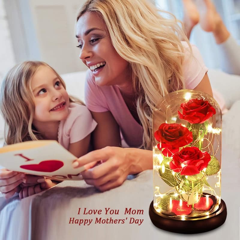LED Rose in Glass Dome - Perfect Gift for Mom on Birthday or Valentine's Day