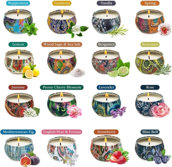 Relaxation Gift Set: 16 Small Soy Wax Scented Candles