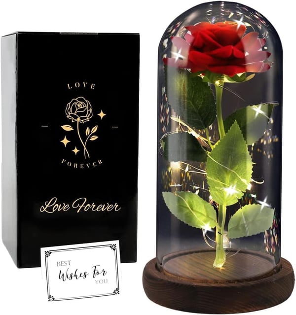 Red Galaxy Rose in Glass Dome - Perfect Gift for Women