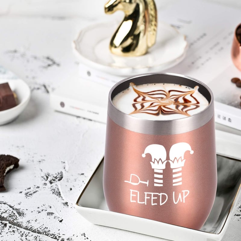 Christmas Wine Tumbler Set - 12 Oz Stainless Steel, 4 Pack, Rose Gold