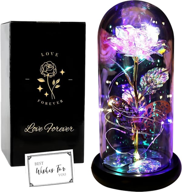 Enchanted Galaxy Rose in Glass Dome - Unique Birthday Gift for Mom