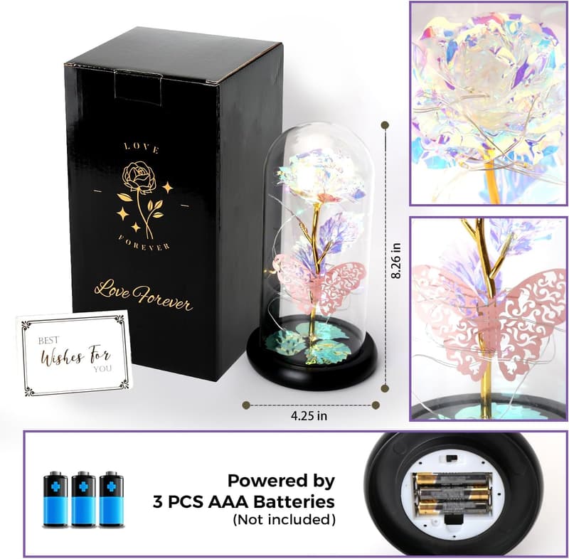 Enchanted Galaxy Rose in Glass Dome - Unique Birthday Gift for Mom