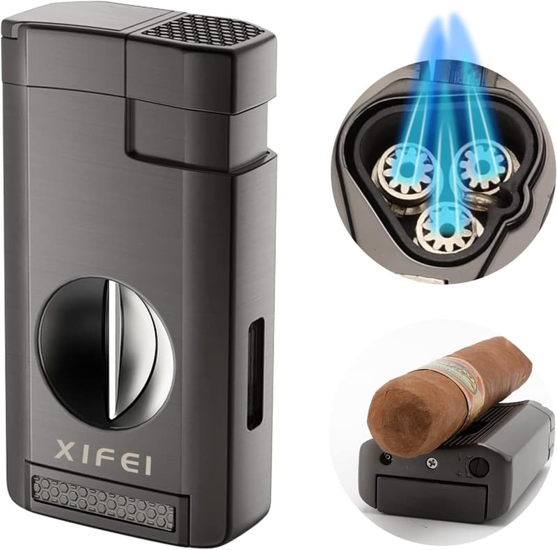 Triple Jet Flame Torch Cigar Lighter with Cutter & Gift Box