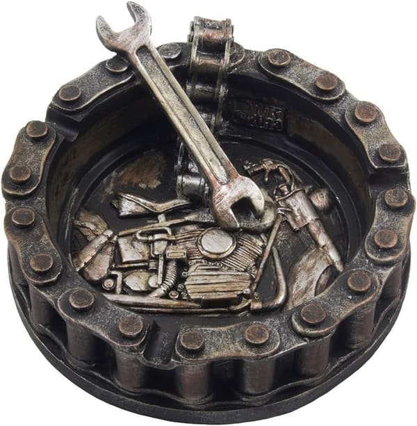 Motorcycle Chain Ashtray with Wrench Motif for Bikers