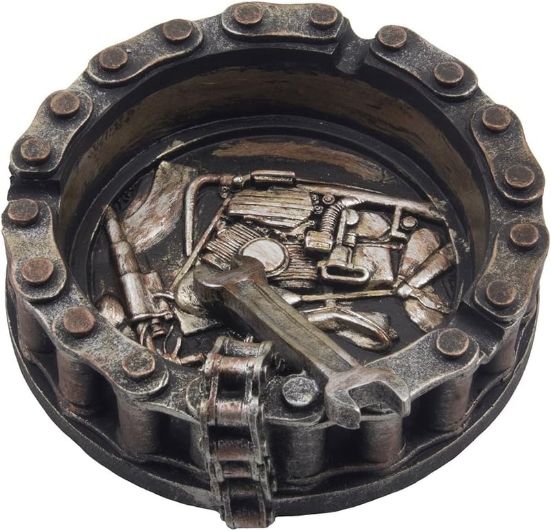 Motorcycle Chain Ashtray with Wrench Motif for Bikers