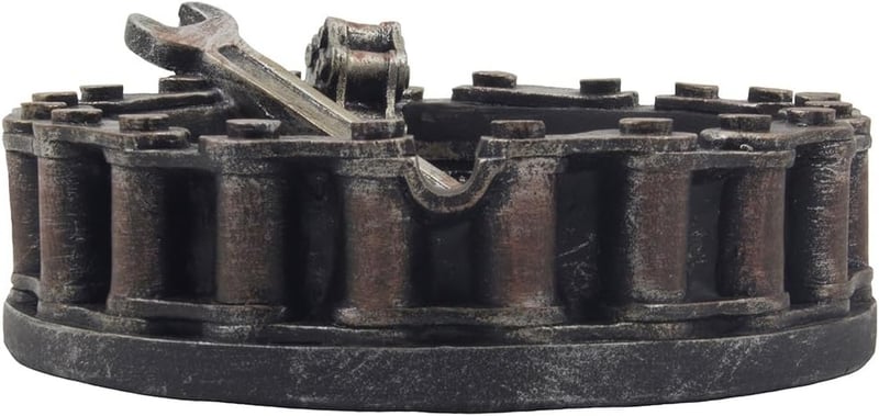 Motorcycle Chain Ashtray with Wrench Motif for Bikers