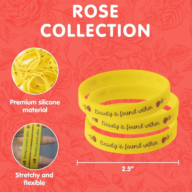 Beauty and the Beast Silicone Wristbands - 24 Pack for Girls