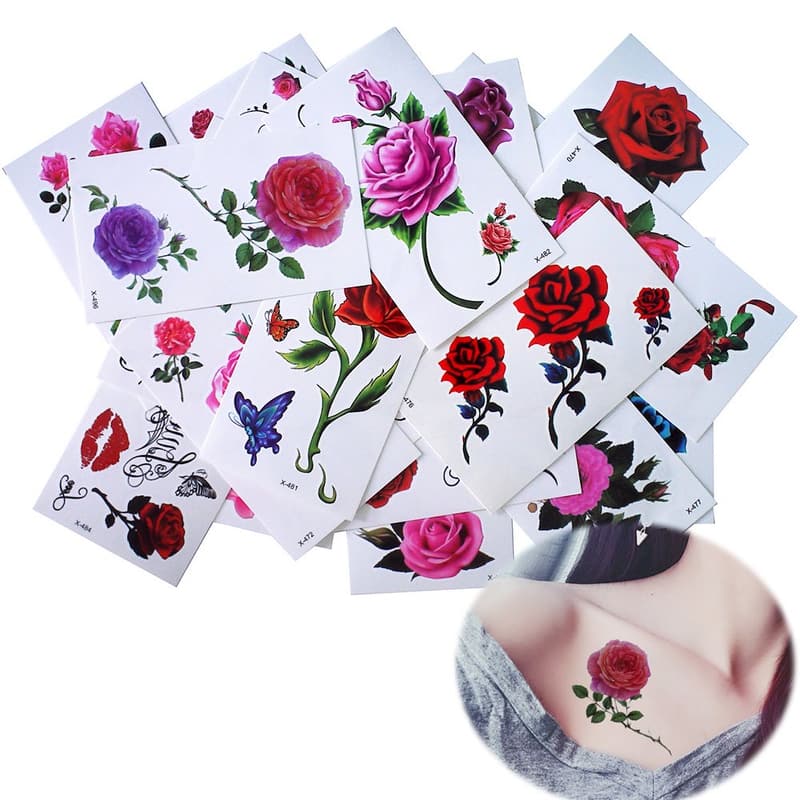 Realistic Rose Temporary Tattoo Stickers, 25 Pack for Women