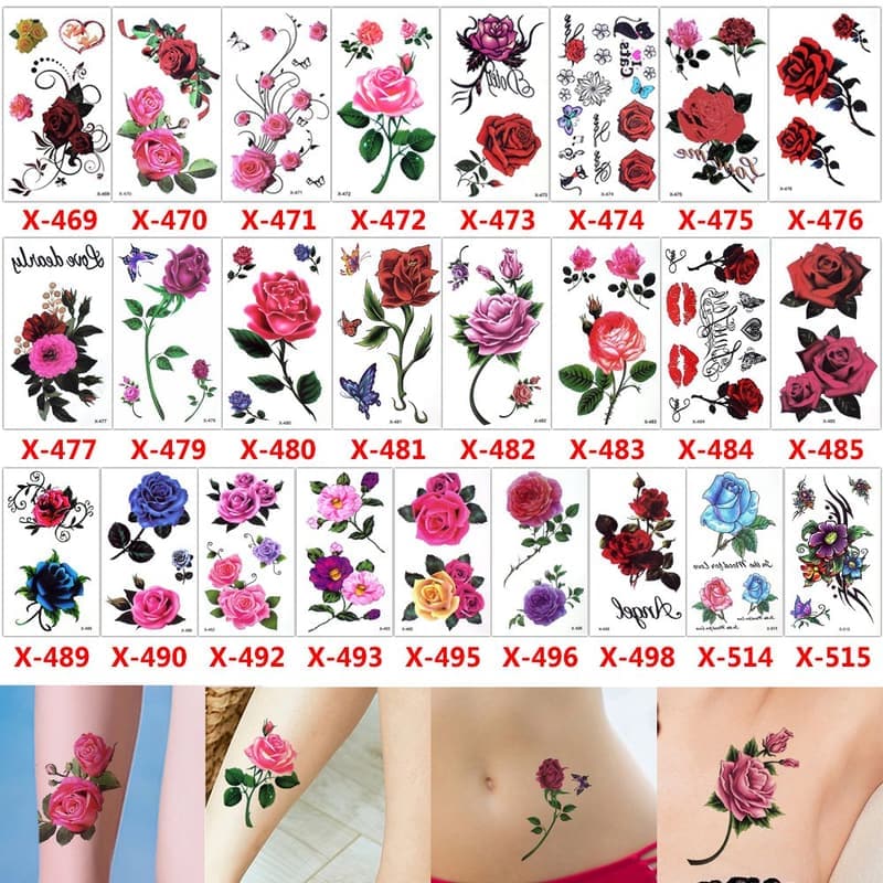 Realistic Rose Temporary Tattoo Stickers, 25 Pack for Women