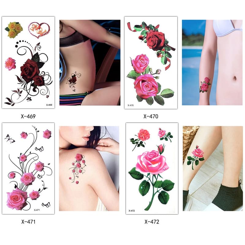 Realistic Rose Temporary Tattoo Stickers, 25 Pack for Women