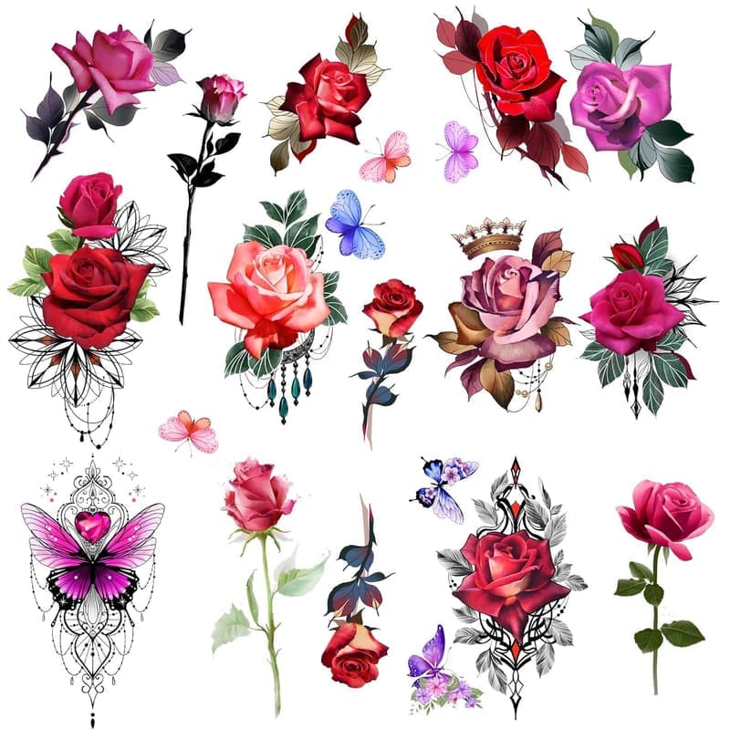 Large Rose Temporary Tattoos Set for Women
