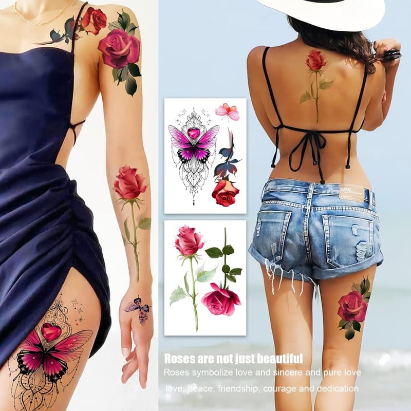 Large Rose Temporary Tattoos Set for Women