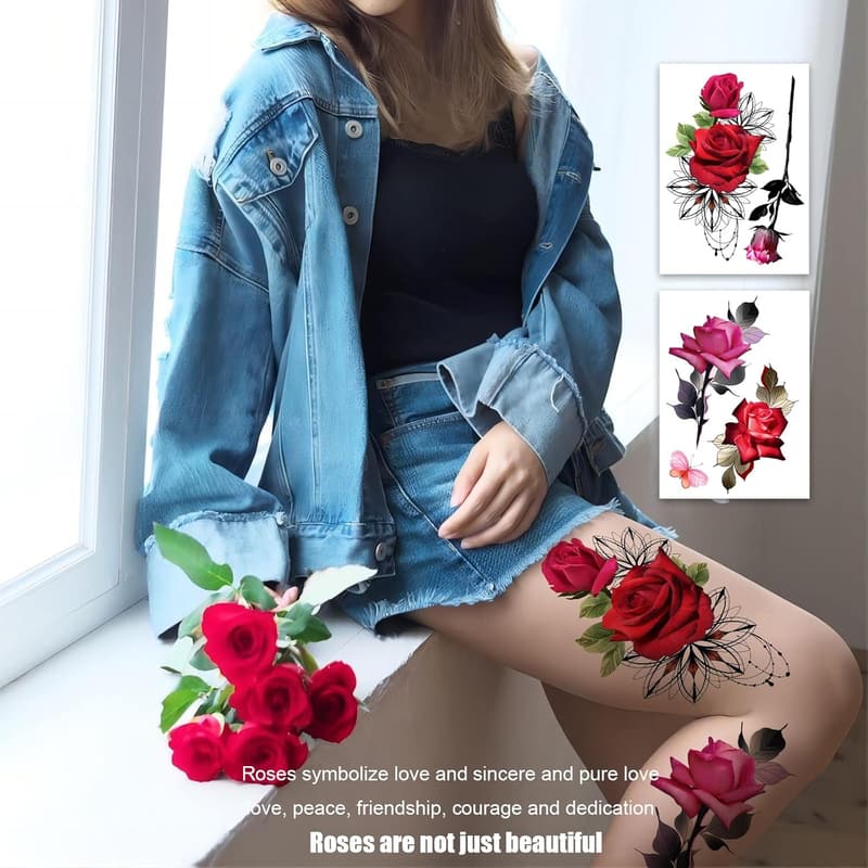 Large Rose Temporary Tattoos Set for Women