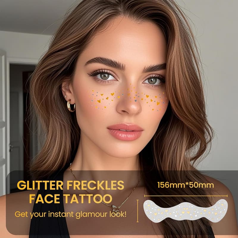 Glitter Freckles Temporary Face Tattoos for Women - 6 Pcs