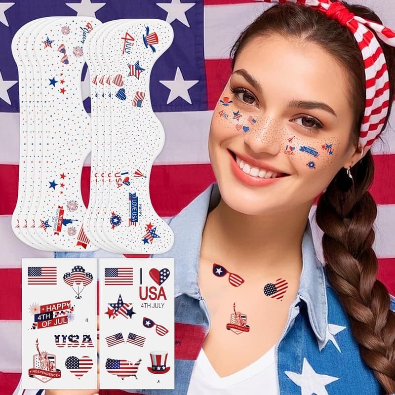 Fourth of July Face Glitter Tattoos Set for Women