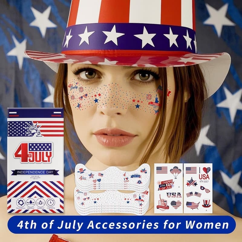 Fourth of July Face Glitter Tattoos Set for Women