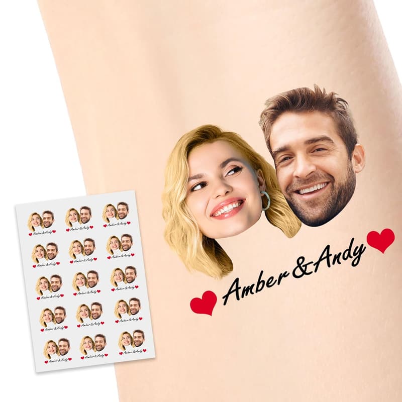 Custom Couple Temporary Tattoos Set - 15 Personalized Heart Designs
