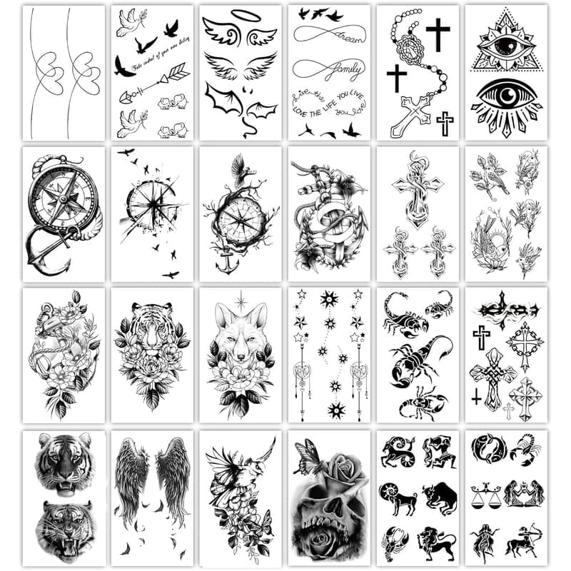 36 Sheets Temporary Tattoos for Men and Women