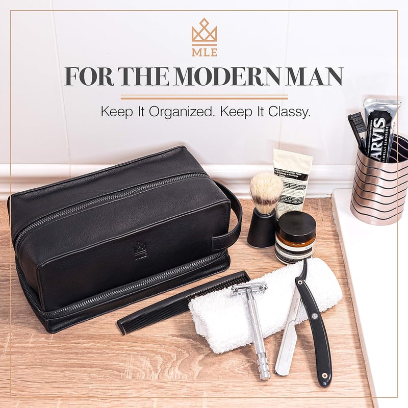 Men's Leather Dopp Kit for Travel & Grooming Essentials