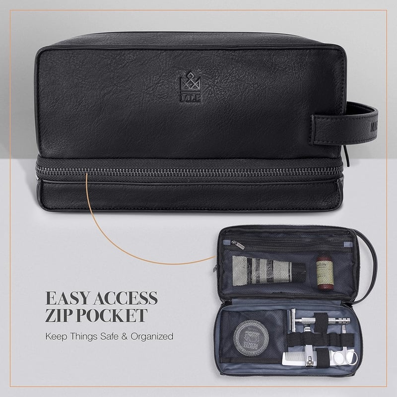 Men's Leather Dopp Kit for Travel & Grooming Essentials