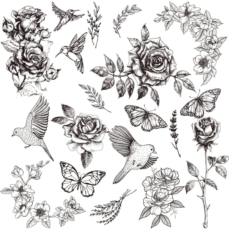 Black Flower Temporary Tattoos for Women - Waterproof Floral Designs