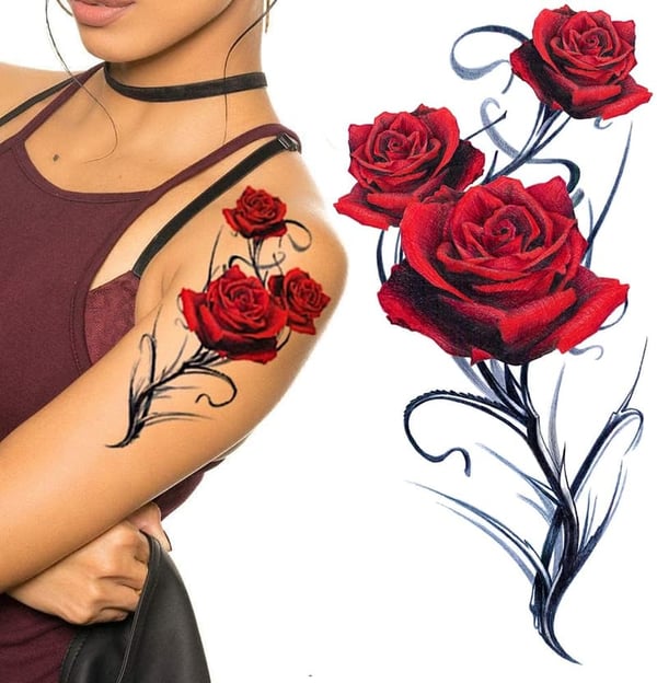 Large Realistic Rose Temporary Tattoos - For Women, Teens & Kids