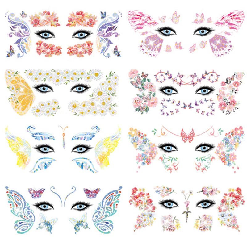 Glitter Flower & Butterfly Temporary Tattoos for Women & Girls
