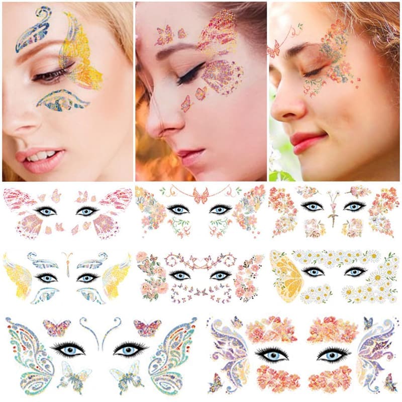 Glitter Flower & Butterfly Temporary Tattoos for Women & Girls