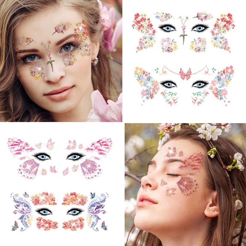 Glitter Flower & Butterfly Temporary Tattoos for Women & Girls