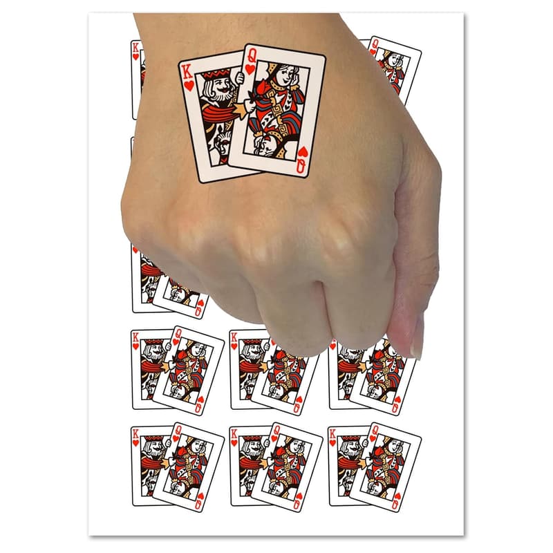 Heart King and Queen Playing Cards Temporary Tattoos Set - 15 Tattoos