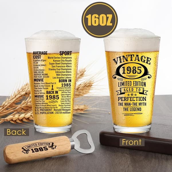 40th Birthday Vintage Beer Glass for Him