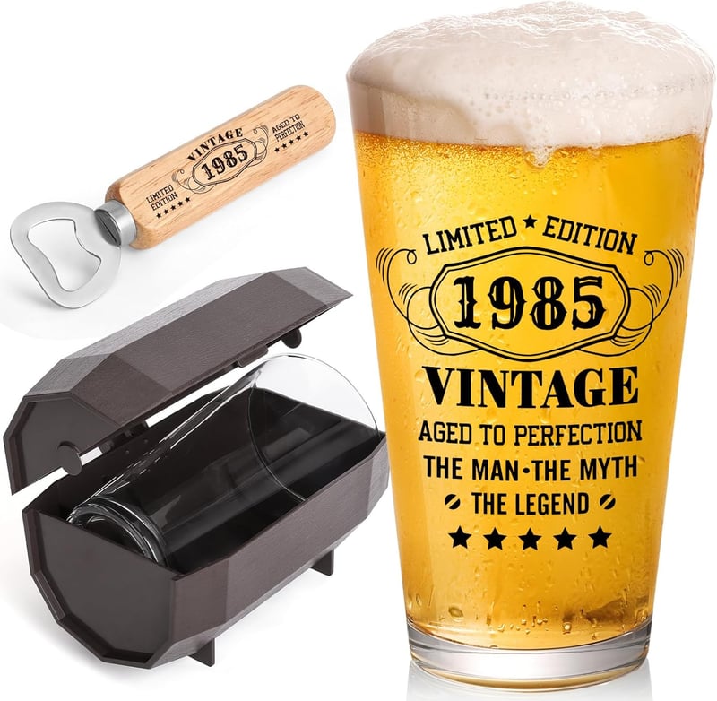 40th Birthday Vintage Beer Glass Set in Barrel Box