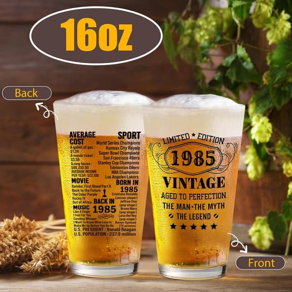40th Birthday Vintage Beer Glass Set in Barrel Box
